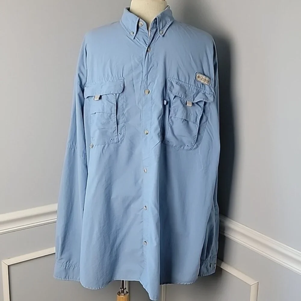 COLUMBIA Performance Fishing Gear Blue‎ Long Sleeve Activewear Button Down Shirt
